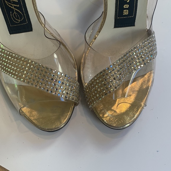 Size 6 Nordstrom Amano clear peep toe gold heels - Picture 4 of 6